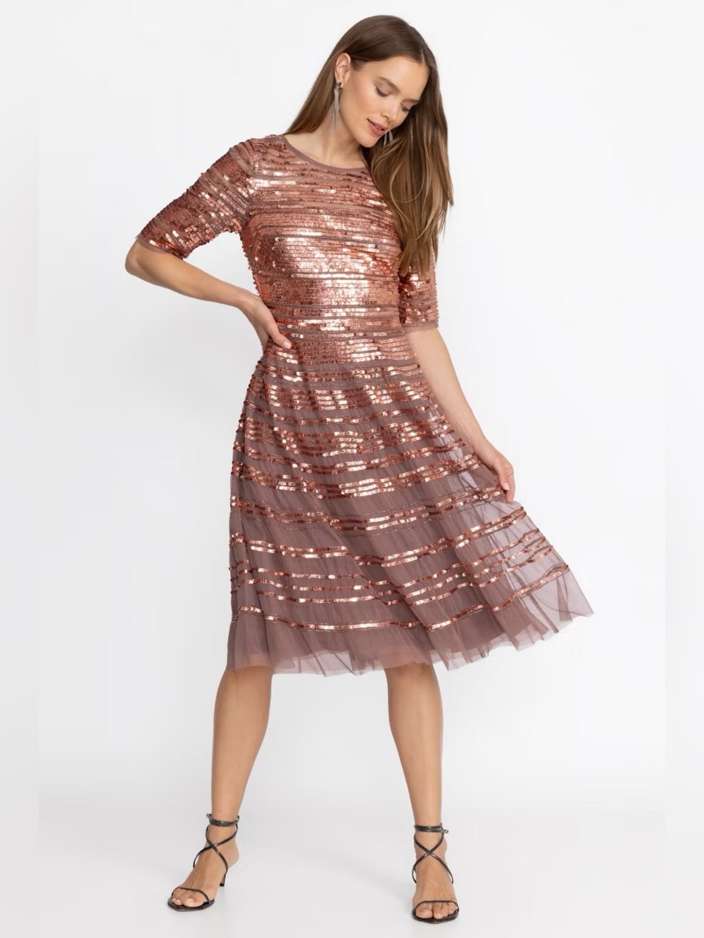 NWT Johnny Was Sepia Beaded Sequin Midi Cocktail Dress
